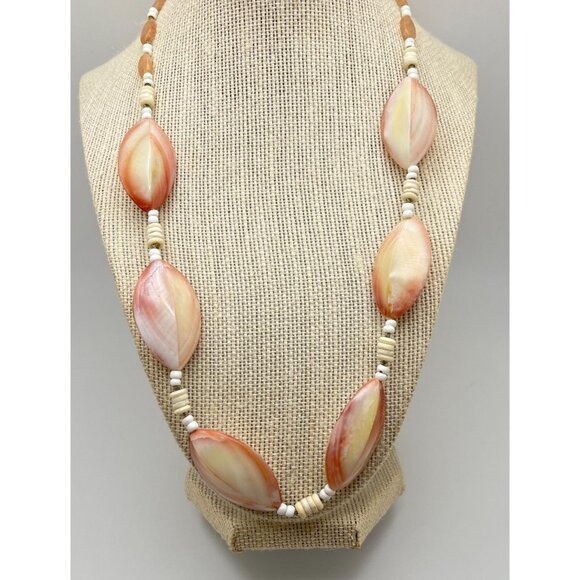 Vintage Faux Stone Beaded Necklace Boho Beach Surf Luau Pink White - Picture 6 of 6